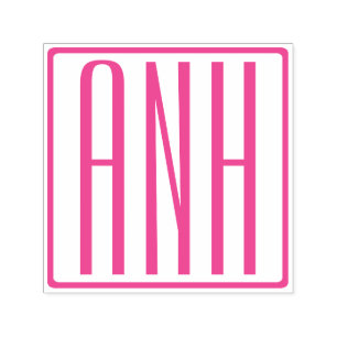 Sello Automático Negrita 3 Iniciales Monograma Rosa Fuchsia