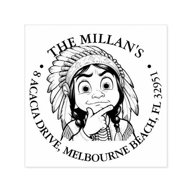 Sello Automático Niño americano nativo Tema impactado (Diseño)