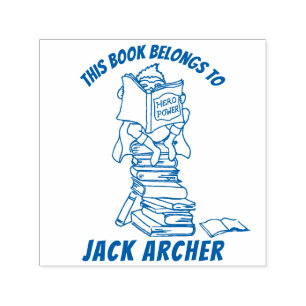 Sello Automático Niño leyendo libros nombre estampilla de bibliotec