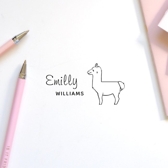 Sello Automático Nombre de animal personalizado de cute llama alpac (Cute Llama Alpaca Animal Personalized Kids Name Self-inking Stamp)