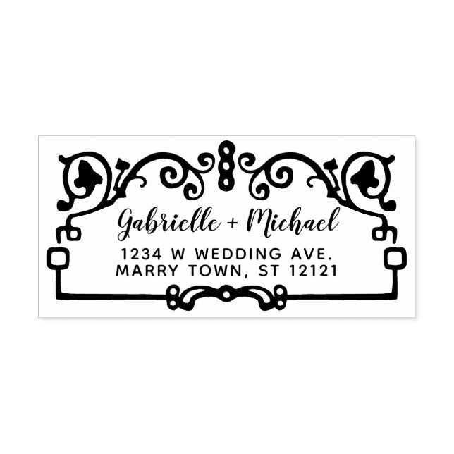 Sello Automático Nombre de dirección de devolución de boda Ornate V (Diseño)