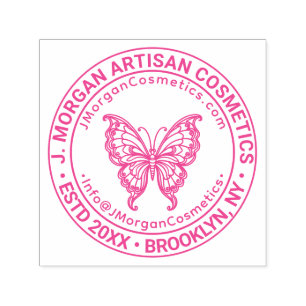 Sello Automático Nombre de empresa con logotipo de mariposa Ubicaci