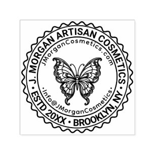Sello Automático Nombre de empresa con logotipo de mariposa Ubicaci