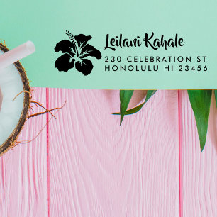 Sello Automático Nombre de encargo del hibisco hawaiano y remite