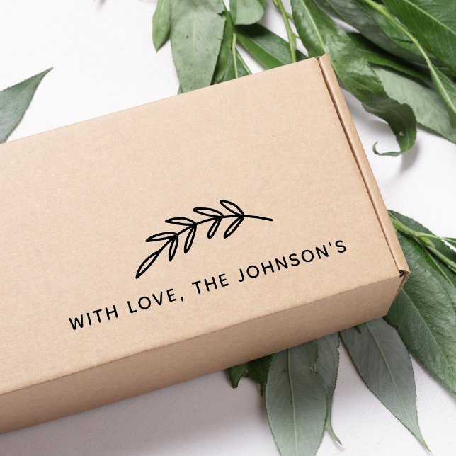 Sello Automático Nombre de familia con amor deja rama gráfica (Graphic Leaves Branch With Love Family Name Self-inking Stamp)