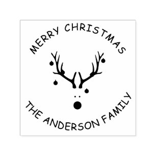 Sello Automático Nombre de familia de Navidades de cabeza de reno