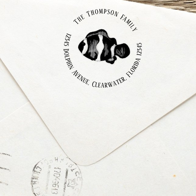 Sello Automático Nombre de familia Dirección de devolución Pescado  (Tropical Fish Return address stamp. )