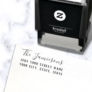 Sello Automático Nombre de familia Elegant Script Dirección de devo