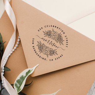 Sello Automático Nombre de familia floral chic y dirección de devol