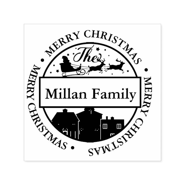 Sello Automático Nombre de familia Merry Christmas Santa (Diseño)