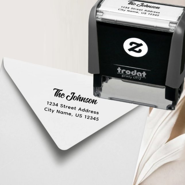 Sello Automático Nombre de familia personalizado | Moderno (Minimalist Script Return Address Self-inking Stamp)
