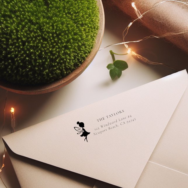 Sello Automático Nombre de familia y dirección de devolución de lec (enchanted fairy family name return address self inking stamp)