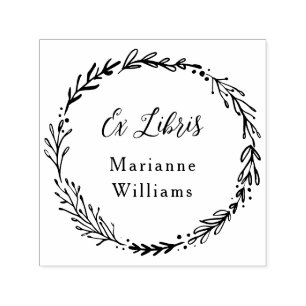 Sello Automático Nombre de guión de ex Libris de la guirnalda botán