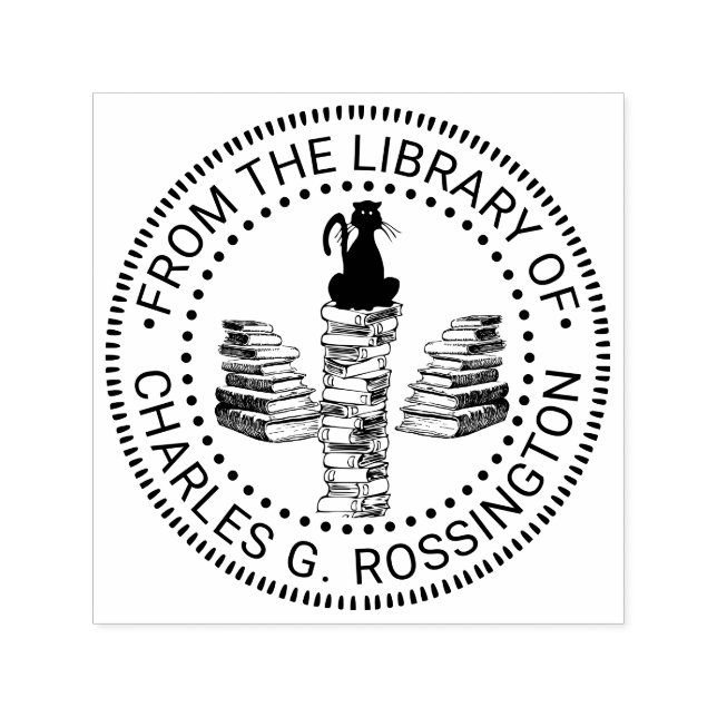Sello Automático Nombre de la biblioteca de la pila de libros compl (Diseño)