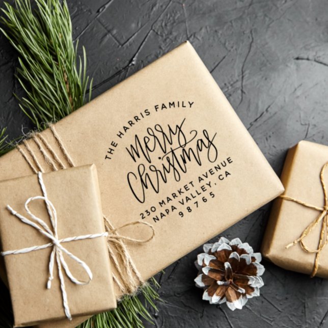 Sello Automático Nombre de la familia, Feliz Navidad y Dirección de (Rubber Stamp Mock-up)