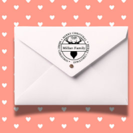 Sello Automático Nombre de la familia Merry Christmas Reindeer tema