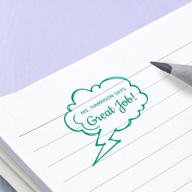 Sello Automático Nombre de las grandes palabras de trabajo de los p (Great Job Words of Encouragement Teachers Name Self-inking Stamp)