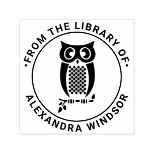 Sello Automático Nombre de libro de biblioteca de búho en rama