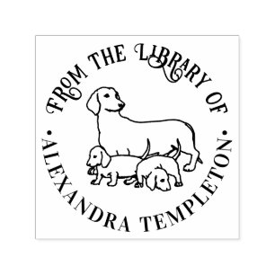 Sello Automático Nombre de libro de biblioteca de perro Dachshund l