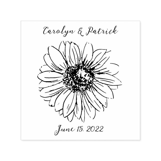 Sello Automático Nombre de matrimonio personalizado Fecha Girasol (Diseño)