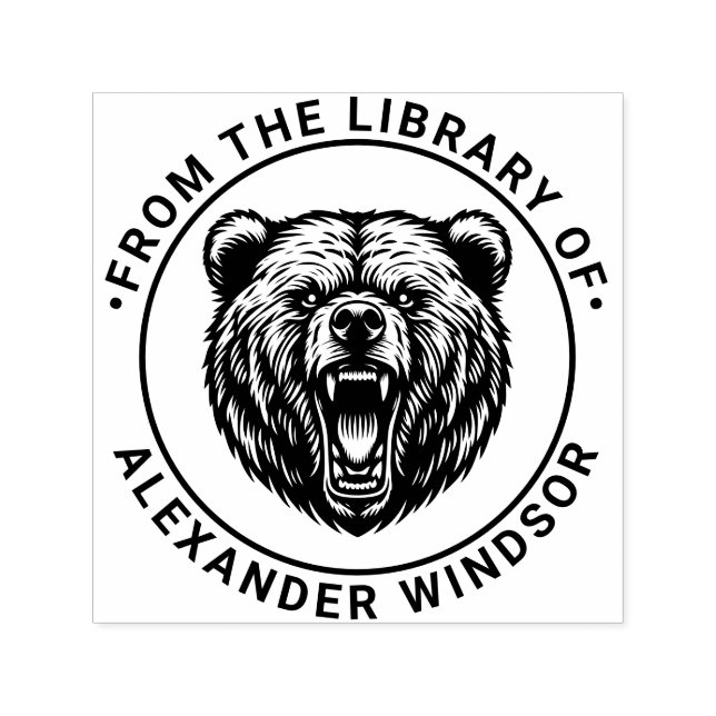 Sello Automático Nombre del libro de la biblioteca Bear Head Baring (Diseño)