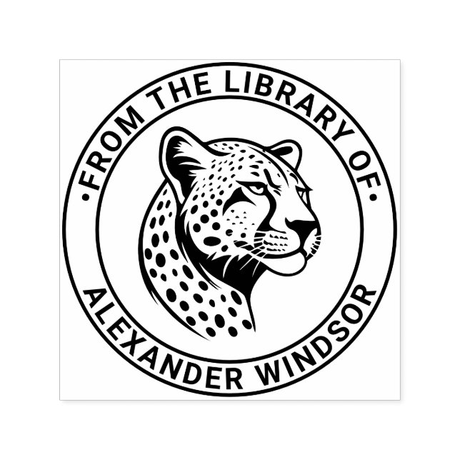 Sello Automático Nombre del libro de la biblioteca de Cheetah Head  (Diseño)
