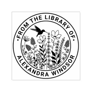 Sello Automático Nombre del libro de la biblioteca de Flores silves