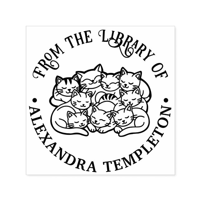 Sello Automático Nombre del libro de la biblioteca de gatos que due (Diseño)
