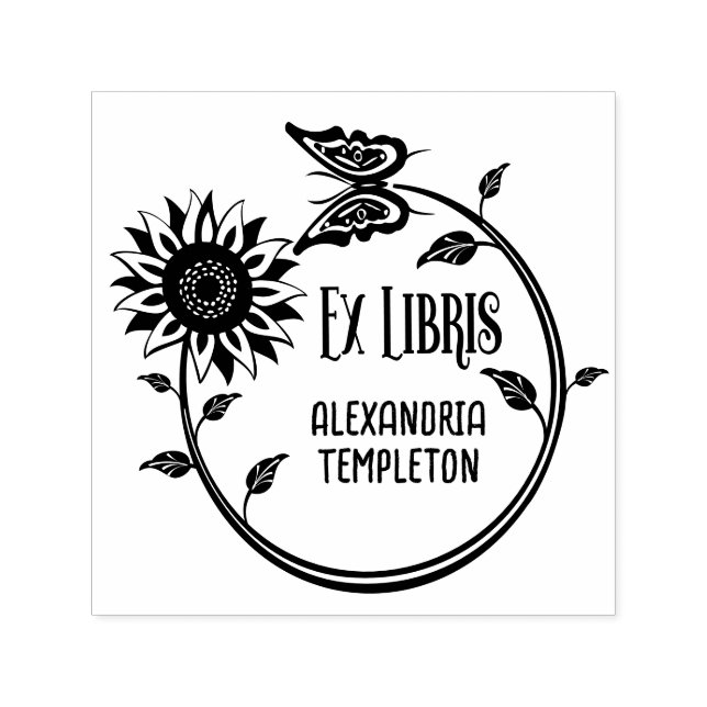 Sello Automático Nombre del libro de la biblioteca de la mariposa d (Diseño)