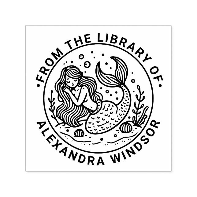 Sello Automático Nombre del libro de la biblioteca de la sirena dur (Diseño)