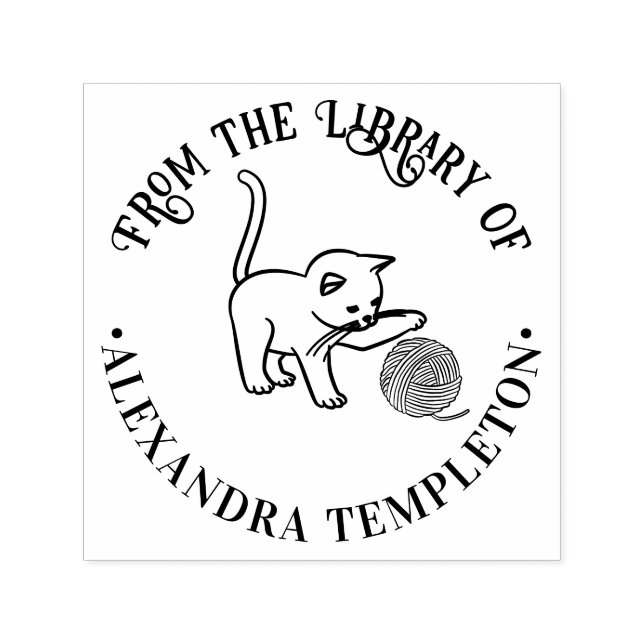 Sello Automático Nombre del libro de la biblioteca del gatito jugan (Diseño)