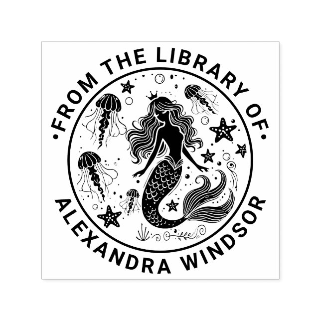Sello Automático Nombre del libro de la biblioteca Mermaid Starfish (Diseño)