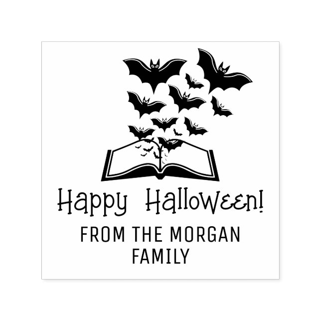 Sello Automático Nombre del libro de murciélagos felices de Hallowe (Diseño)