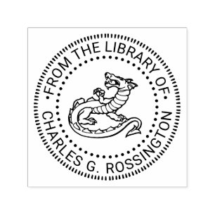 Sello Automático Nombre del libro redondo de dragón heráldico de la