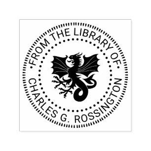 Sello Automático Nombre del libro redondo de dragón wyvern heráldic