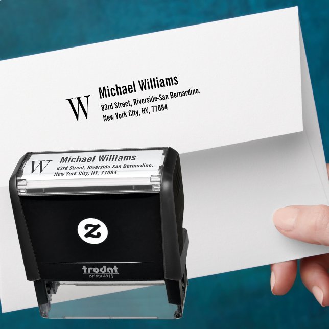 Sello Automático Nombre del monograma personalizado Dirección de de (Custom Monogram Name Professional Return Address Self-inking Stamp)