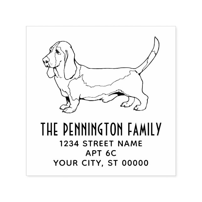 Sello Automático Nombre del perro Basset Hound Dirección de devoluc (Diseño)