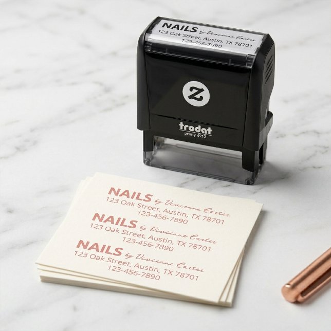 Sello Automático Nombre del Salón de Uñas Dirección de Devolución (Nail Salon Name Return Address Self-inking Stamp)