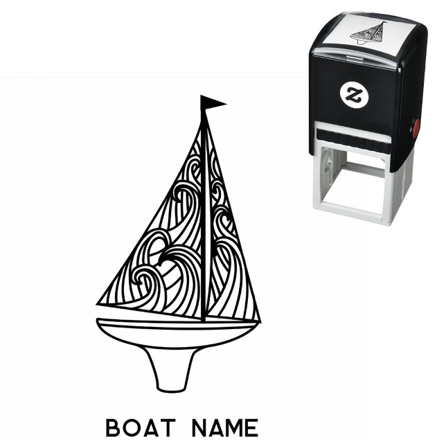 Sello Automático Nombre del velero (Sailing boat and custom text boat name modern self inking stamp)