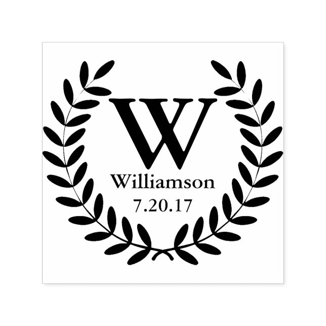 Sello Automático Nombre inicial de la familia Wreath de Laurel negr (Diseño)