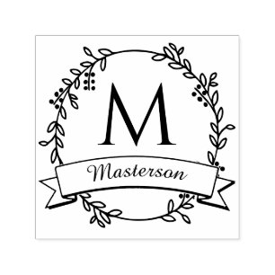 Sello Automático Nombre inicial de la guirnalda botánica Monograma 