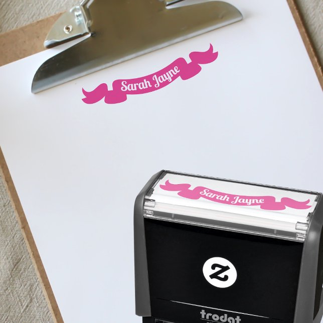 Sello Automático Nombre personalizado de la pancarta de cinta rosa  (A pretty pink ribbon self inking stamp that you can add your name to)