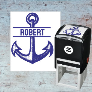 Sello Automático Nombre personalizado marca pregrabada azul nautica