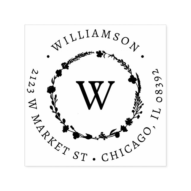 Sello Automático Nombre redondo de la corona floral del personaliza (Diseño)