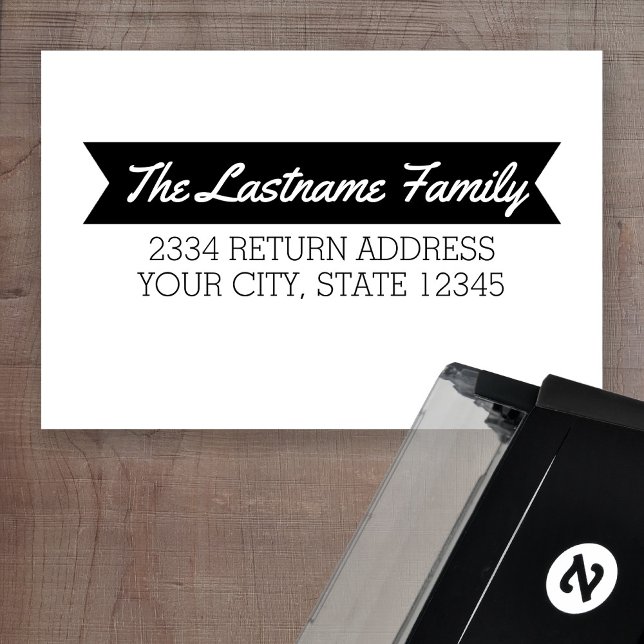 Sello Automático Nombre retro y dirección de devolución con banner  (Subido por el creador)