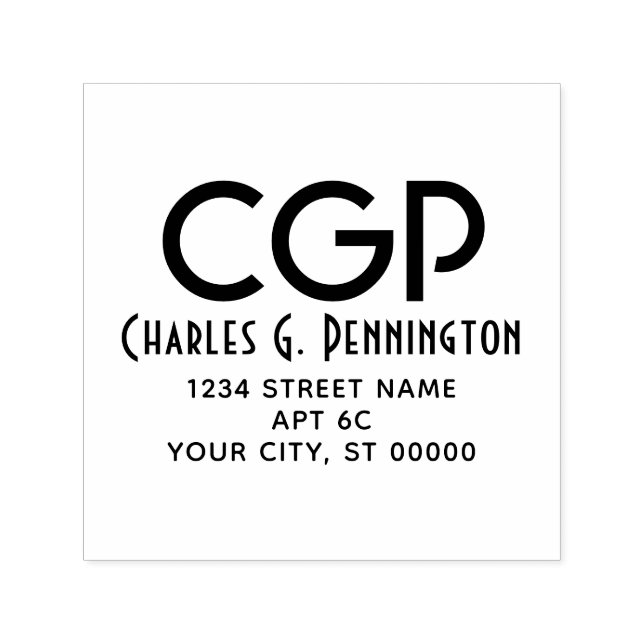 Sello Automático Nombre simple elegante Dirección de devolución Ini (Diseño)