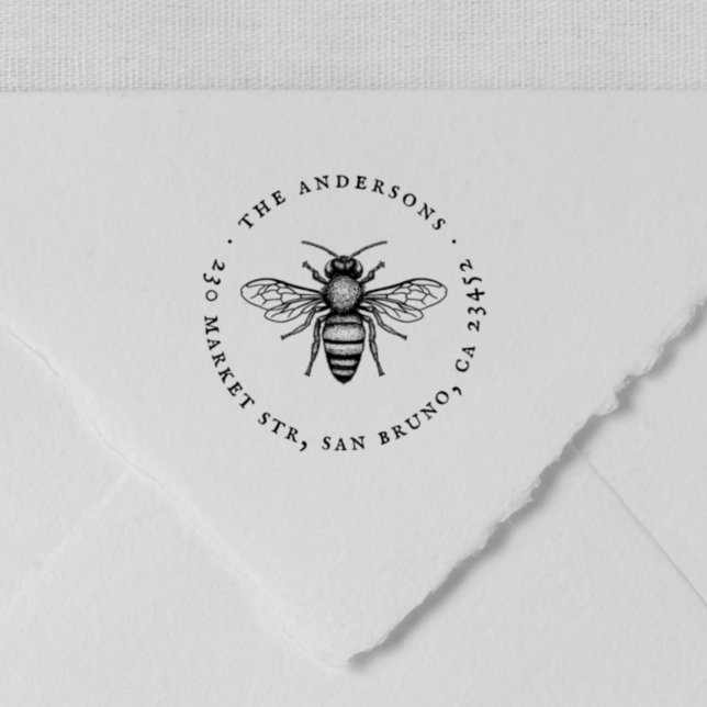 Sello Automático Nombre y dirección de devolución de la abeja de bu (Rubber Stamp Mock-up)