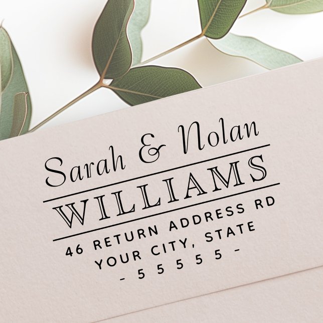 Sello Automático Nombre y dirección de la familia de las parejas (Couples family name and return address self-inking stamp)