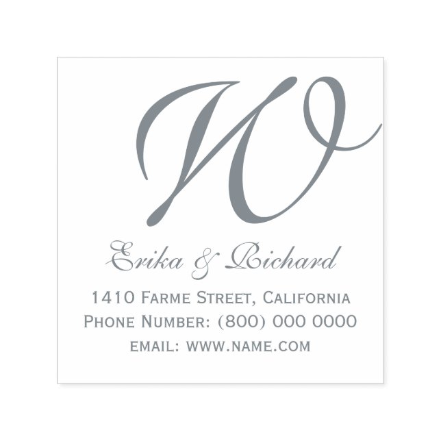 Sello Automático Nombre y dirección de la pareja monograma gris (Diseño)