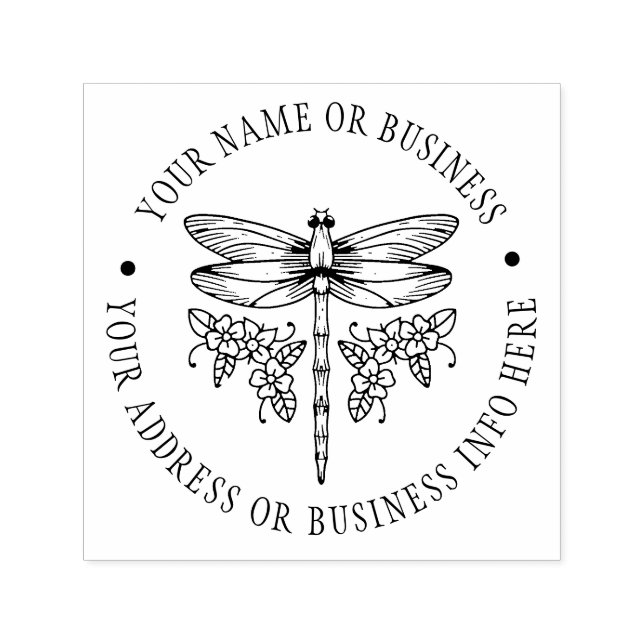 Sello Automático Nombre y dirección de retorno de la libélula flora (Diseño)